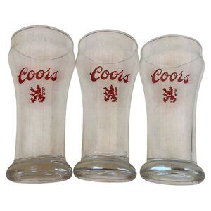 3-pc. Coors 10 oz. Collectible Beer Drinking Glasses Clear w/Red Letters 5.5"H